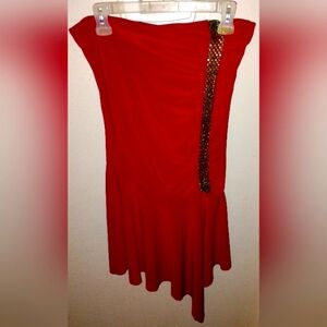 Red flowy Marilyn Monroe style dress with gold sequence strip.Size 10-XL